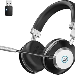 Wireless Headset, V5.2 Bluetooth Headset with Noise Cancelling Microphone, 52H Working Time Active Noise Cancelling Wireless Headphones with Mic Mute & USB Dongle for Work/Computer/Phone/Meeting/Zoom