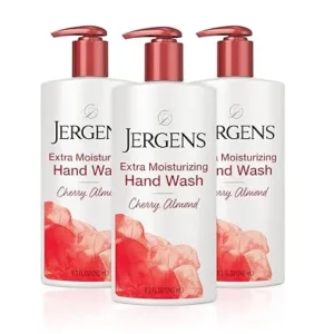 Jergens Extra Moisturizing Hand Soap, Liquid Hand Soap Dispenser with Jergens Cherry Almond Scent, Hand Wash For Dry Hands, 8.3 Ounces (Pack of 3)