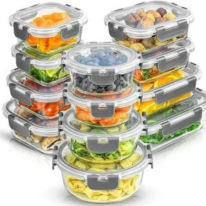 JoyJolt JoyFul 24pc Borosilicate Glass Storage Containers with Lids. 12 Airtight, Freezer Safe Food Storage Containers, Pantry Kitchen Storage Containers, Glass Meal Prep Container for Lunch